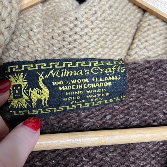 Milma’s Crafts 100% LLama Wool Sweater Coat LARGE Zip Up hooded - Picture 8 of 9